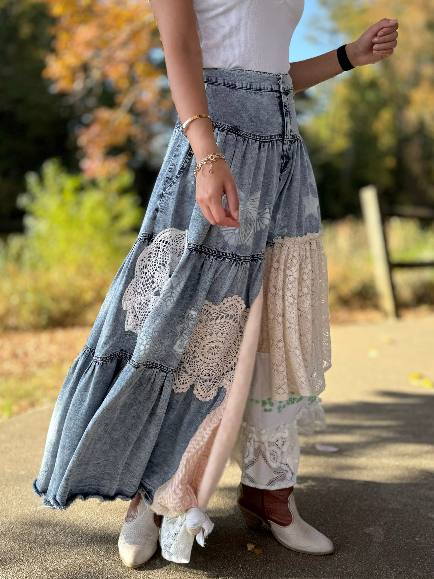 XS-Medium Upycled Denim Skirt