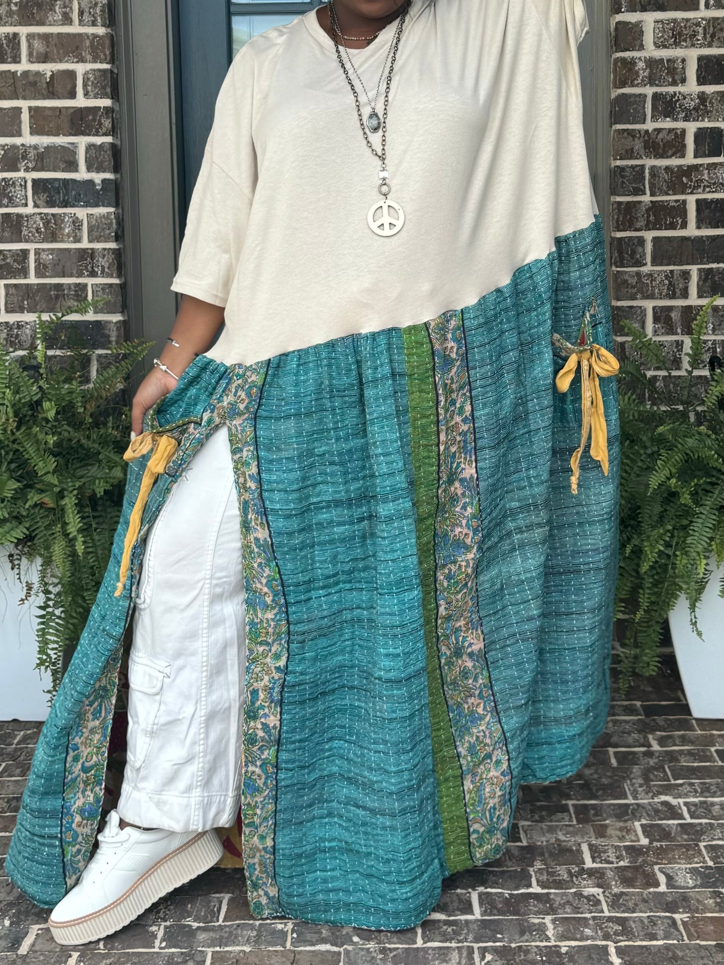 3XL-5XL Beige Solid  Maxi Tee