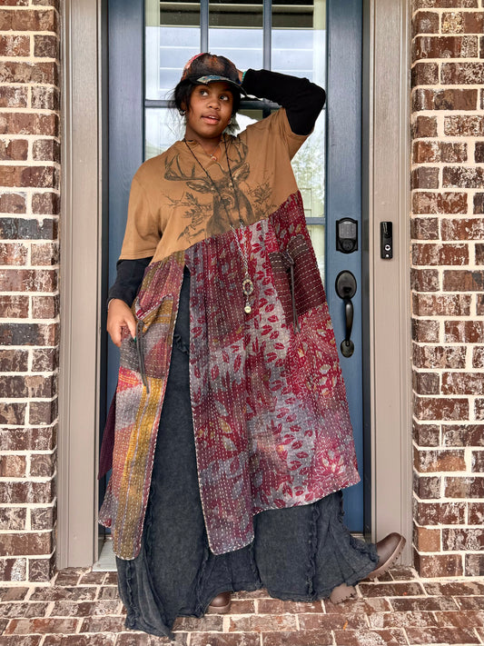 Extra Small-Large Kantha Deer Long Sleeve Maxi Tee